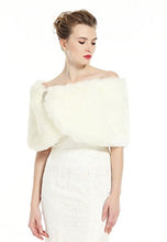 Load image into Gallery viewer, BEAUTELICATE Faux Fur Wrap Shawl Women’s Shrug Bridal Bridesmaid Stole for Winter Wedding Party Evening Brooch One Size Ivory