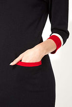 Load image into Gallery viewer, Roman Originals Women Knitted Jumper Dress Ladies Colour Block Sweater Winter Autumn Smart Casual Office Bodycon Workwear Everyday Long Sleeve Knee Length Knit Pocket - Black Red - Size 18