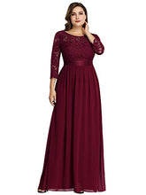 Load image into Gallery viewer, Ever-Pretty Women's A Line 3/4 Sleeves Round Neck Lace Floor Length Elegant Plus Size Evening Dresses Burgundy 10UK