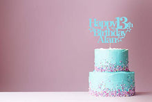 Load image into Gallery viewer, EDSG Personalised Happy Birthday Cake Topper | Custom Party Decoration with Any Name Any Age | Multicolour Glitter Cake Topper 13th 16th 18th 21st 30th 50th 60th 80th Hand Finished in UK