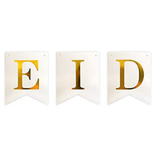 Load image into Gallery viewer, Eid Mubarak Card Hanging Bunting Banner Decoration - White Plain Gold Letter 2m