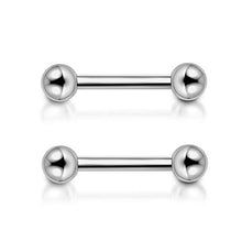 Load image into Gallery viewer, PiercingJ 2pcs Grade 23 Titanium 14G 14mm / 16mm Bar Nipple Tongue Ring Straight Barbell Nipple Rings Body Piercing Jewelry