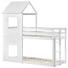 Load image into Gallery viewer, 3FT Treehouse Bunk bed, Cabin Bed Frame, Mid-Sleeper with Treehouse Canopy & Ladder, Idea for Any Room, Suitable for Teens Kids, White, 2021 New【UK IN STOCK】