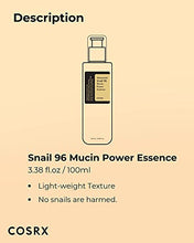 Load image into Gallery viewer, COSRX Advanced Snail Mucin 96% Skin Repair Serum | 100ml | Lightweight Facial Moisturiser with Snail Mucus | Daily Use for All Skin Types | Korean Skin Care, Animal Testing Free, Paraben Free, Alcohol Free