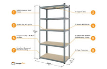 Load image into Gallery viewer, Extra Heavy Duty Garage Shelving: 3X 176h x 90w x 45d (cm) 265kg Per Shelf | Grey, 5 Tier Garage Storage Racking | 5 Adjustable Shelves, Boltless Assembly | For Shed, Home & Office | Storage Affairs