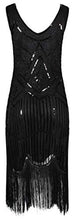 Load image into Gallery viewer, Ro Rox Great Gatsby 1920's Cocktail Party Sequin Tassel Flapper Dress - Black (UK 12)