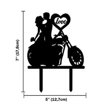 Load image into Gallery viewer, CARISPIBET Wedding Cake Topper Motorcycle Groom and Bride Kiss Heart with love script Marriage Cake Acrylic Silhouette Decoration
