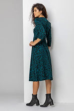 Load image into Gallery viewer, Roman Originals Women Fit & Flare Skater Dress Ladies Stretch Jersey Casual Summer Autumn Winter Party Beach Cruise Holiday V-Neck Knee Length - Teal Black - Size 16