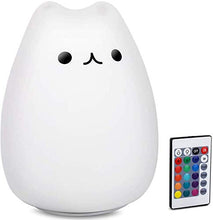 Load image into Gallery viewer, Children Night Light Kids Cat Lamp, Remote Control Dimmable Light with 16 RGB Colour and 4 Lighting Modes, USB Rechargeable Lamp for Baby & Toddlers