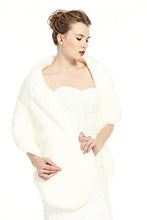 Load image into Gallery viewer, BEAUTELICATE Faux Fur Wrap Shawl Stole Women’s Bridal Long Shrug Cape for Winter Wedding Brides Bridesmaids Ivory