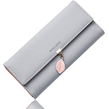 Load image into Gallery viewer, Roulens Ladies Purse, RFID Blocking PU Leather Wallet for Women Leaf Pendant Zipper Coin Long Purse with Multiple Card Slots and Roomy Compartment