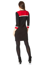 Load image into Gallery viewer, Roman Originals Women Knitted Jumper Dress Ladies Colour Block Sweater Winter Autumn Smart Casual Office Bodycon Workwear Everyday Long Sleeve Knee Length Knit Pocket - Black Red - Size 18