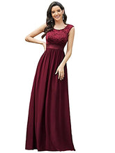 Load image into Gallery viewer, Ever-Pretty Women's Classic Round Neck Lace Bust Sleeveless Empire Waist Elegant A Line Floor Length Chiffon Evening Party Dresses Burgundy 12UK