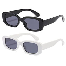 Load image into Gallery viewer, Kimorn Rectangle Sunglasses for Women Men Trendy Retro Fashion Glasses 90’s Vintage UV 400 Protection Square Fram K1200 (Black Frame Grey Lens+White Frame Grey Lens, 65)