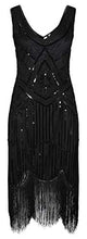 Load image into Gallery viewer, Ro Rox Great Gatsby 1920's Cocktail Party Sequin Tassel Flapper Dress - Black (UK 12)