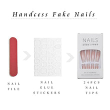 Load image into Gallery viewer, Handcess Coffin Glossy False Nail Long Ballerina Press on Nails Pink Gradient Acrylic Art Full Cover Fake Nails Flame Stick on Nail for Women and Girls(24Pcs)