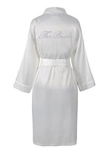 Load image into Gallery viewer, CrystalsRus Varsany Wedding Day Rhinestone Satin Ivory The Bride Bathrobe Personalised Honeymoon Dressing Gown