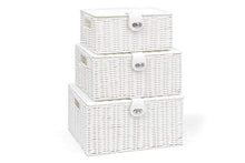 Load image into Gallery viewer, Arpan Set of 3 Resin Woven Storage Basket Box with Lid & Lock (White)