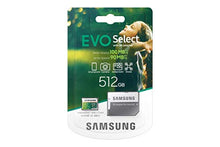 Load image into Gallery viewer, Samsung EVO Select 512GB microSD 100MB/s and 90MB/s, speed, full HD & 4K UHD memory card including SD adapter for smartphone, tablet, action camera, drone and notebook