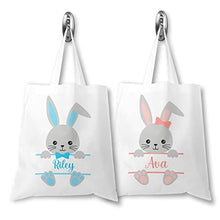 Load image into Gallery viewer, Personalised Easter Bunny Tote Bag, Custom Easter Egg Hunt Sack, Easter Gift, Boys or Girls, Kids Treat Bag, Bunny Rabbit Bag, Easter Gift Bag, Easter Egg Bag