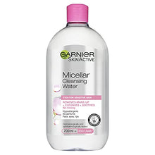 Load image into Gallery viewer, Garnier Micellar Cleansing Water For Sensitive Skin 700ml, Gentle Face Cleanser & Makeup Remover, Fragrance Free, Recognised By The British Skin Foundation, Use With Reusable Micellar Eco Pads