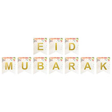 Load image into Gallery viewer, Eid Mubarak Card Hanging Bunting Banner Decoration - White Floral Gold Letter 2m
