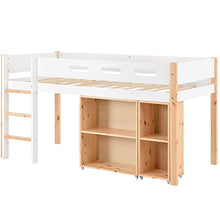 Load image into Gallery viewer, KAISAN Mid Sleeper Cabin Bed with Movable Cabinet and Ladder, 3FT Single Loft Bed Children Kids Solid Pine Wood Storage Bunk Bed Frame for Office, School, Dorm and Home,90x190cm, White