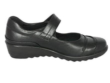 Load image into Gallery viewer, Cushion Walk Womens Ladies EEE Extra Wide Fitting Shoes, Lightweight Black Faux Leather Mary Jane Shoes with Low Wedge Heel, Casual Work Office Nurse Comfort Shoes (Black, 7)