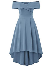 Load image into Gallery viewer, JASAMBAC Cocktail Dresses for Wedding Guest High Low Formal Off The Shoulder Dresses for Women Haze Blue M
