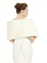 Load image into Gallery viewer, BEAUTELICATE Faux Fur Wrap Shawl Women’s Shrug Bridal Bridesmaid Stole for Winter Wedding Party Evening Brooch One Size Ivory