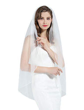 Load image into Gallery viewer, Wedding Bridal Veil With Comb 1 Tier Ivory White Pencil Edge Cathedral Chapel Fingertip Elbow Length