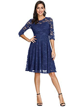 Load image into Gallery viewer, JASAMBAC Womens Dresses for Wedding Guest Vintage Lace Cocktail Dress with Sleeves Navy L