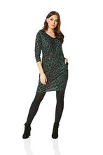 Load image into Gallery viewer, Roman Originals Women Animal Print Dress with Pockets Ladies Leopard Tunic Shift Jersey Stretchy Slouch Office Smock Smart Loose Cocoon Oversized Fit Party Casual V Neck UK - Green & Black - Size 12