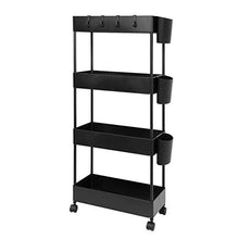 Load image into Gallery viewer, JAKAGO Slide Out Storage Cart Slim Rolling Trolley, 4 Tier Storage Rack Utility Organizer Shelf, Narrow Places Tower Rack Mobile Shelving Unit for Pantry Kitchen Office Bathroom (Black)