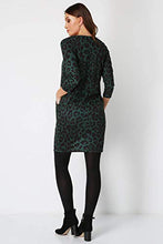 Load image into Gallery viewer, Roman Originals Women Animal Print Dress with Pockets Ladies Leopard Tunic Shift Jersey Stretchy Slouch Office Smock Smart Loose Cocoon Oversized Fit Party Casual V Neck UK - Green & Black - Size 12