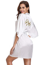 Load image into Gallery viewer, Vlazom Bride Bridesmaid Robes Satin Bridal Party Robe Dressing Gwons, Morning of Wedding Day Robes, Glitter Bridesmaid Kimono Bathrobe White for Bride M(UK 8-10)