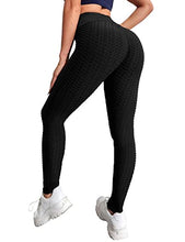 Load image into Gallery viewer, UMIPUBO Women High Waist Butt Scrunch Push Up Leggings Stretch Gym Workout Yoga Pants Honeycomb Scrunch/Ruched Butt Lift Elastic Sports Running Tights (Black, M)