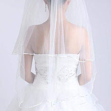 Load image into Gallery viewer, Wedding Veil White Double Ribbon Edge Center Cascade Bridal Veil with Comb Wedding Accessories White