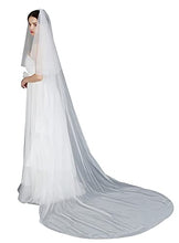 Load image into Gallery viewer, Wedding Bridal Veil Long Trailing 2 Tier Cathedral Length Blusher Tulle With Metal Comb White Ivory Simple Pencil Edge