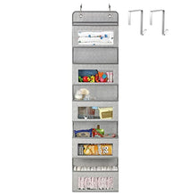 Load image into Gallery viewer, Magicfly Over the Door Organiser Storage with Hooks, Bedroom Wall Hanging Storage 5 Pocket Clear Window Caddy Hanger for Baby Nursery Bathroom Closet Dorm Room (Light Gray)