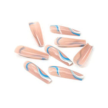 Load image into Gallery viewer, Brishow Coffin False Nails Wavy Lines Press on Nails Long Fake Nails Bellarina Acrylic Stick on Nails 24pcs for Women and Girls