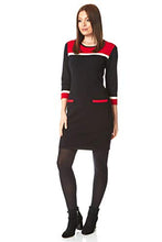 Load image into Gallery viewer, Roman Originals Women Knitted Jumper Dress Ladies Colour Block Sweater Winter Autumn Smart Casual Office Bodycon Workwear Everyday Long Sleeve Knee Length Knit Pocket - Black Red - Size 18