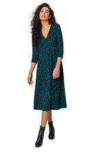 Load image into Gallery viewer, Roman Originals Women Fit & Flare Skater Dress Ladies Stretch Jersey Casual Summer Autumn Winter Party Beach Cruise Holiday V-Neck Knee Length - Teal Black - Size 16