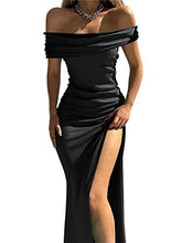 Load image into Gallery viewer, Celmia Women's Evening Dress Halter Ball Dresses Long Split Satin Festive Dresses Party Dresses Long A-line Evening Prom Dress Bridesmaid Dress, A-Black, S