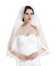 Load image into Gallery viewer, BEAUTELICATE Wedding Bridal Veil Flower Lace 1 Tier with Comb, Fingertip Length 36 inches, Ivory