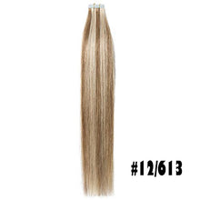 Load image into Gallery viewer, Human Hair Extensions Tape in Straight Skin Weft 100% Remy Real Hair 20pcs 40g Natural Full Head 14" 12/613# Golden Brown and Bleach Blonde