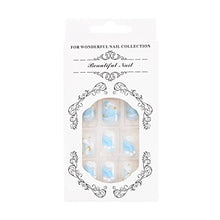 Load image into Gallery viewer, Sethexy Short Square Fake Nails Blue False Nails White Stick on Nails Glossy Nails with Glue 24Pcs Acrylic Art Press-on Nail Tips for Women and Girls