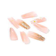 Load image into Gallery viewer, Brishow Coffin False Nails French Fake Nails Flowers Press on Nails Glitter Stick on Nails 24pcs for Women and Girls