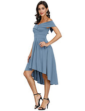 Load image into Gallery viewer, JASAMBAC Cocktail Dresses for Wedding Guest High Low Formal Off The Shoulder Dresses for Women Haze Blue M
