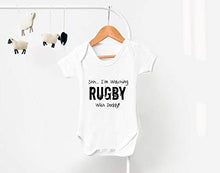 Load image into Gallery viewer, Reality Glitch Shh.. I'm Watching Rugby with Daddy Babygrow Funny Newborn Gift (6-12 Months, White)